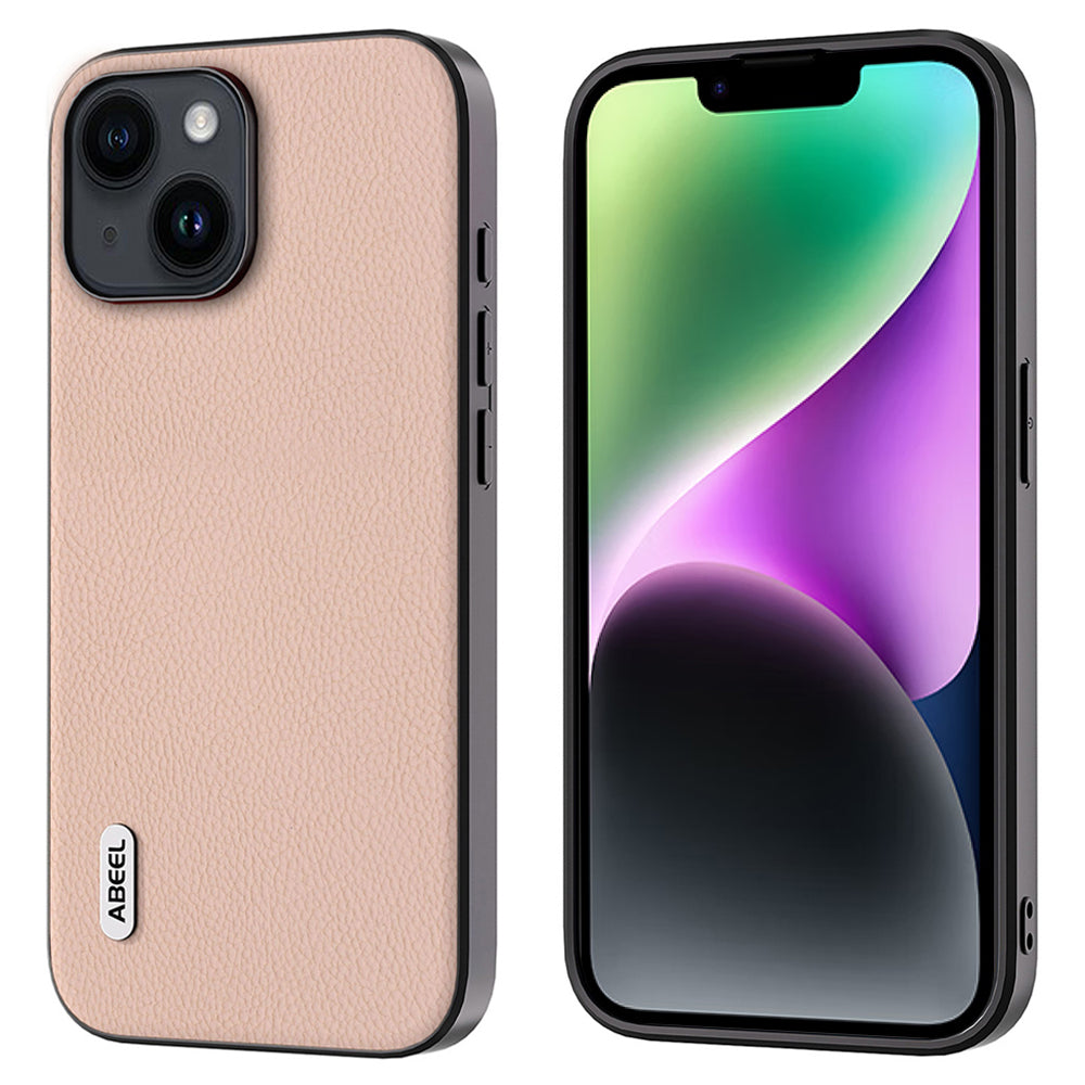 ABEEL Pro iPhone 14 Plus Pouzdro na telefon Hovězí kůže potažená kůží PC TPU Fine Litchi Texture Zadní kryt ABEEL Pro iPhone 14 Plus Pouzdro na telefon Hovězí kůže potažená kůží PC TPU Fine Litchi Texture Zadní kryt